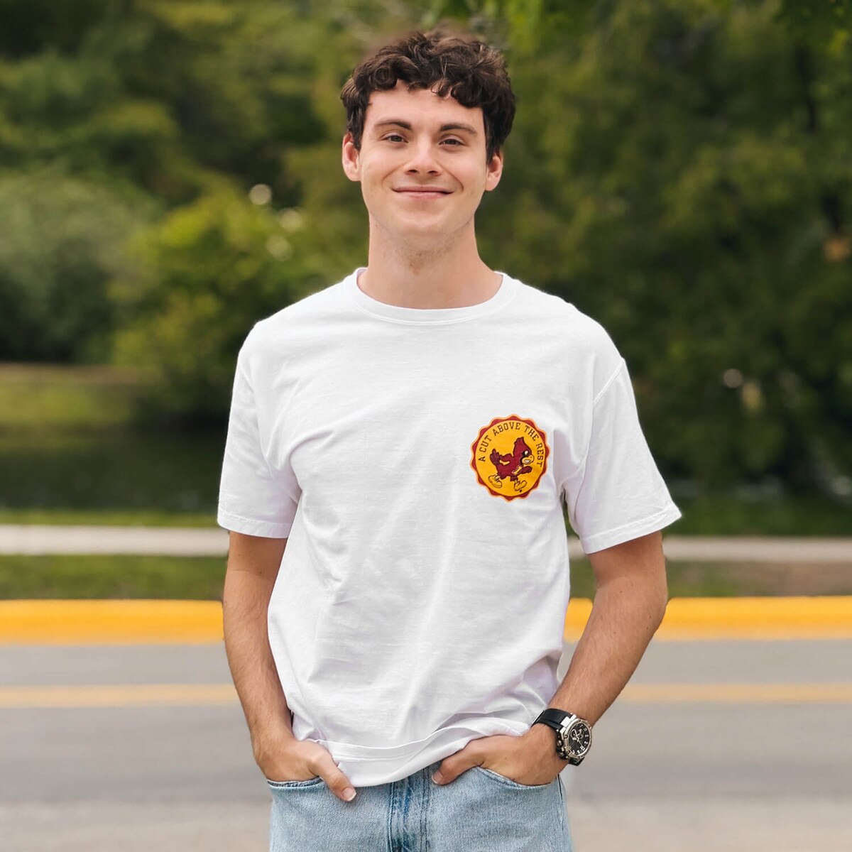 Comfort Wash Iowa State Turf Management White Short Sleeve T-Shirt front